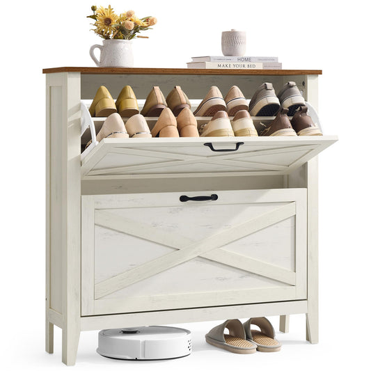 VASAGLE LIRY Collection - Shoe Storage Cabinet Organizer with 2 Flip Drawers, Freestanding Narrow