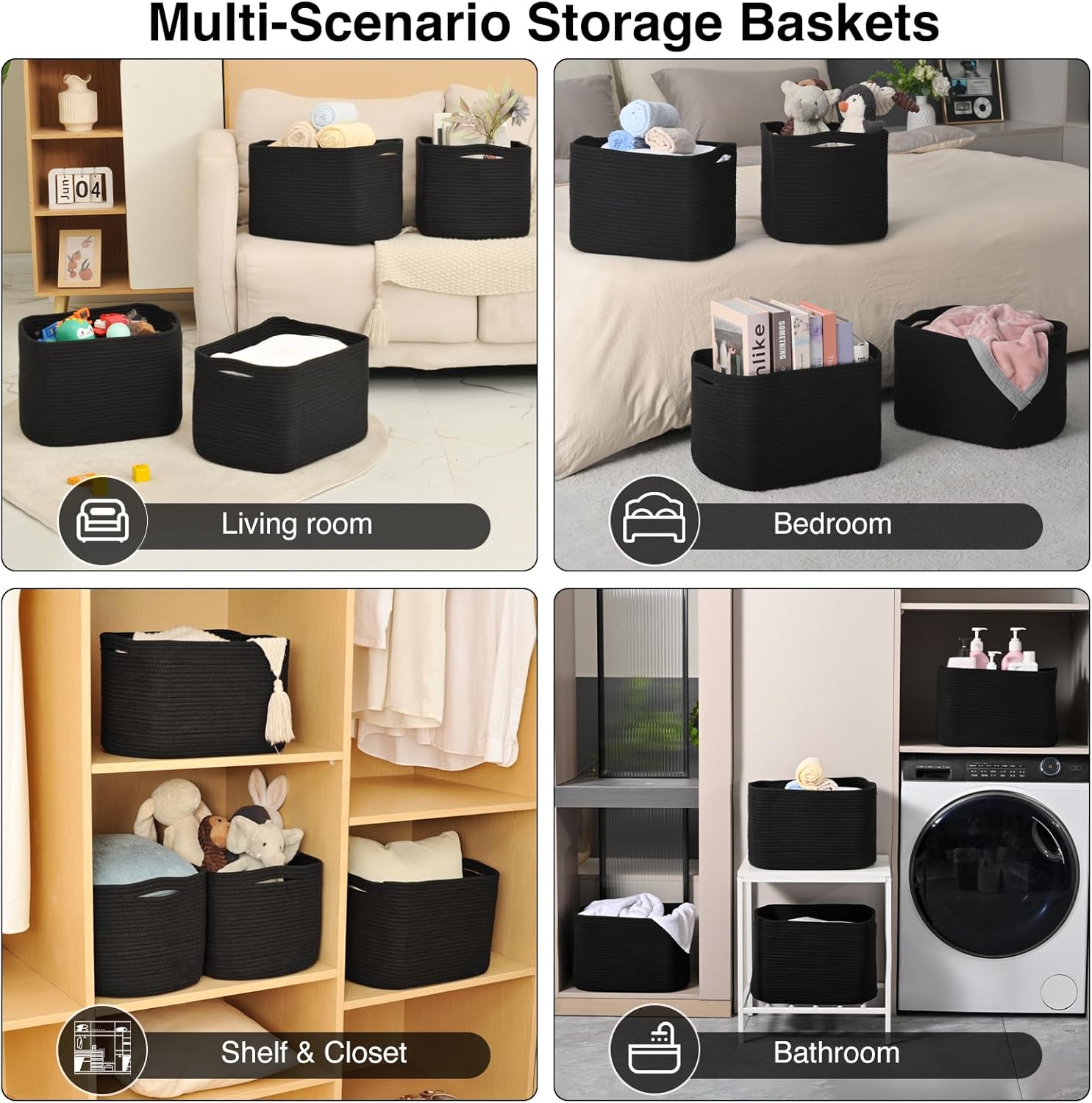 Storage Baskets for Organizing & Shelves, Woven Cotton Rope Organization Bins for Dog Toys