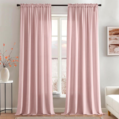 MIULEE Baby Pink Privacy Sheer Curtains That Let Light in 96 Inches Long Non-See-Through Semi Sheer