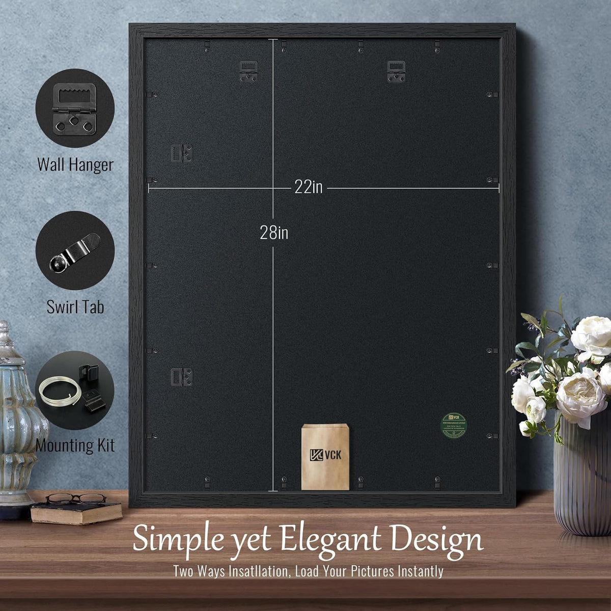 VCK 22x28 Poster Frame Set of 3 - Black,Solid Wood Picture Frames, Textured Exclusive Wall Gallery