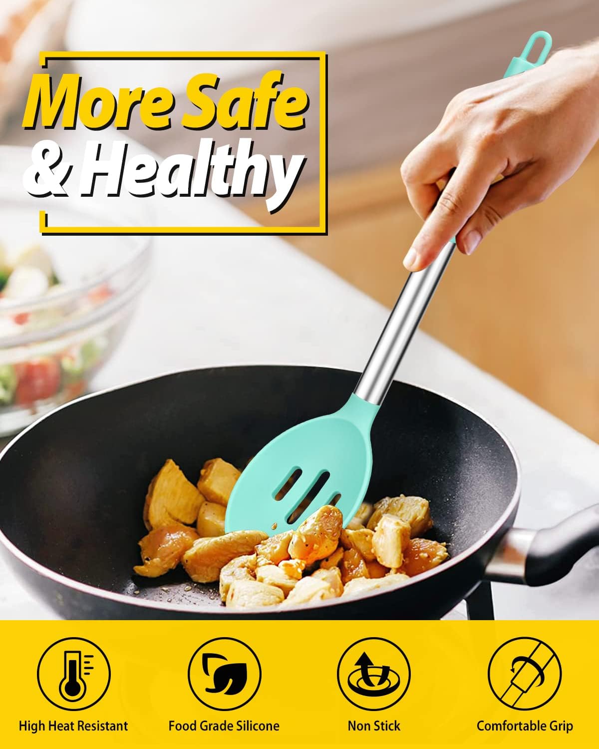 Pack of 2 Large Silicone Cooking Spoons,Non Stick Solid Basting Spoon,Heat-Resistant Kitchen