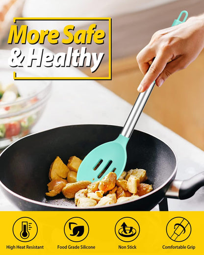 Pack of 2 Large Silicone Cooking Spoons,Non Stick Solid Basting Spoon,Heat-Resistant Kitchen
