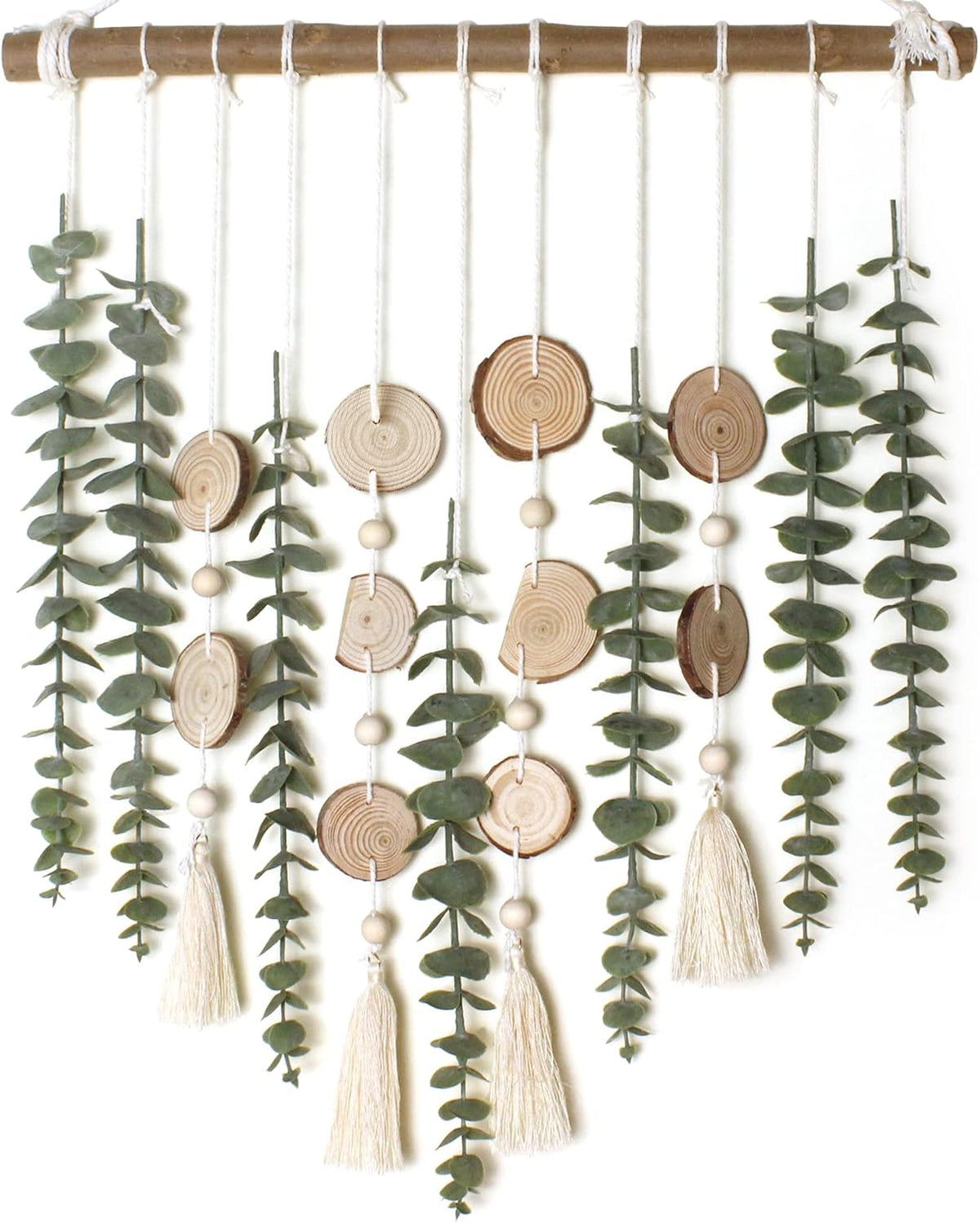 Artificial Eucalyptus Wall Decor Fake Greenery Leaves Stems Wall Hanging Plants on 16.5 inch Wooden