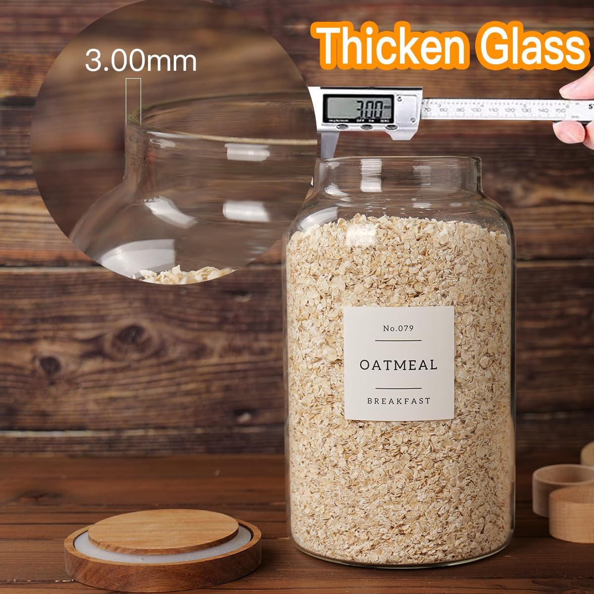2 PCS Large Glass Jar with Airtight Lid, Glass Food Storage Jars for Tea,Spice,Cereal