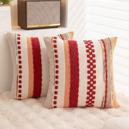 Boho Throw Pillow Covers 18x18 Set of 2 Christmas Decorative Cushion Case Striped Square Pillows