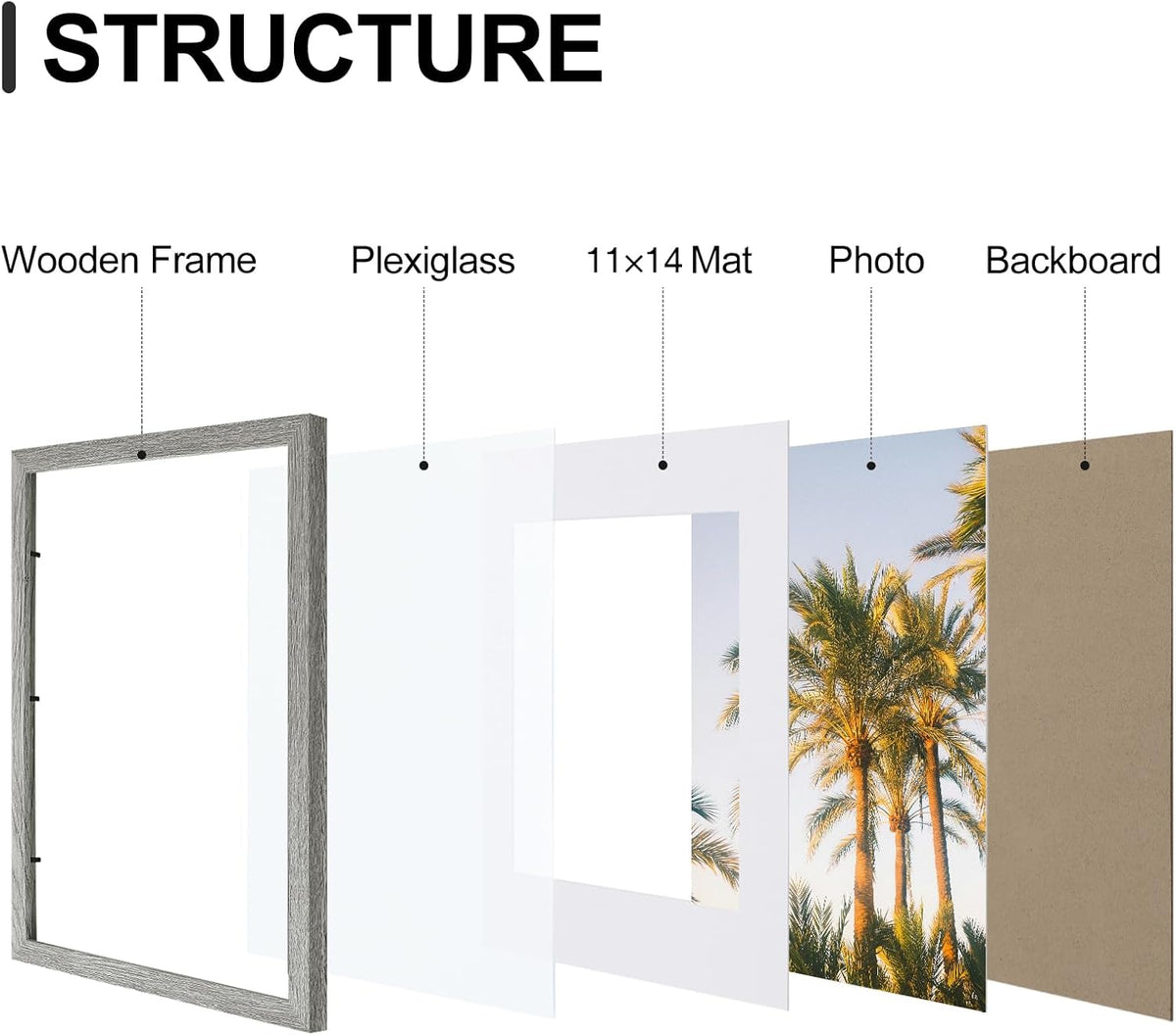 Vittanly 12x16 Picture Frames Set of 9, Shatter Resistant Plexiglass, Display 11x14 Pictures with