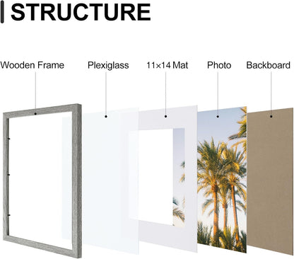 Vittanly 12x16 Picture Frames Set of 9, Shatter Resistant Plexiglass, Display 11x14 Pictures with
