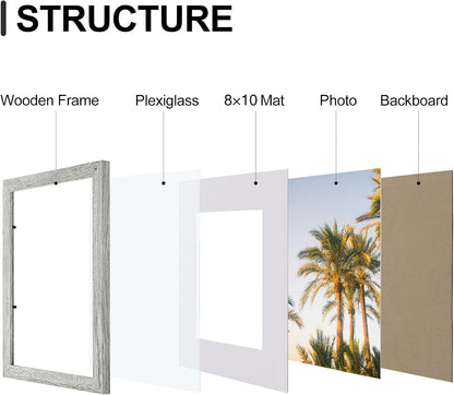 Vittanly 11x14 Picture Frames Set of 9, Shatter Resistant Plexiglass, Display 8x10 Pictures with
