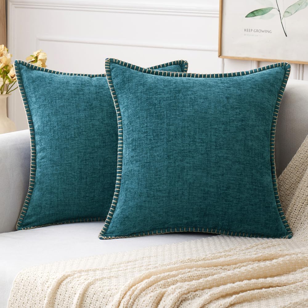 MIULEE Pack of 2 Couch Throw Pillow Covers 18x18 Inch Coastal Dark Teal Farmhouse Decorative Pillow