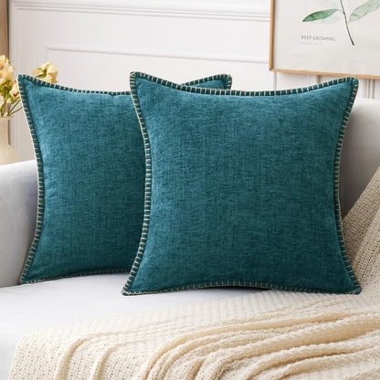 MIULEE Pack of 2 Couch Throw Pillow Covers 18x18 Inch Coastal Dark Teal Farmhouse Decorative Pillow