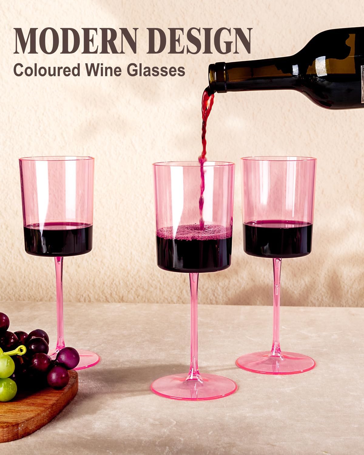 Ciaell 12 Pack Pink Plastic Wine Glasses - 14Oz Plastic Wine Glasses with Stem - Disposable Stemmed