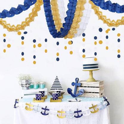 Navy-Blue White-Gold Party-Decorations Streamers Garland - 12pcs Royal Blue Graduation 2025 4-Leaf