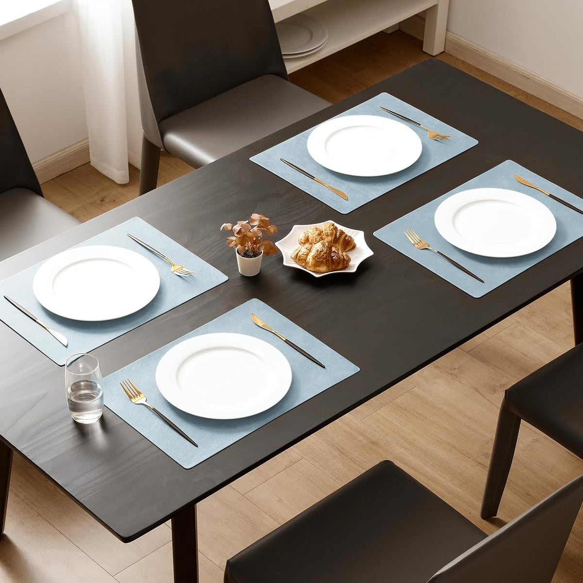 MOSAYT Vinyl Placemats Set of 6-12 X 17 Inch - Faux Leather 100% Waterproof Oil-Proof Wipeable PU