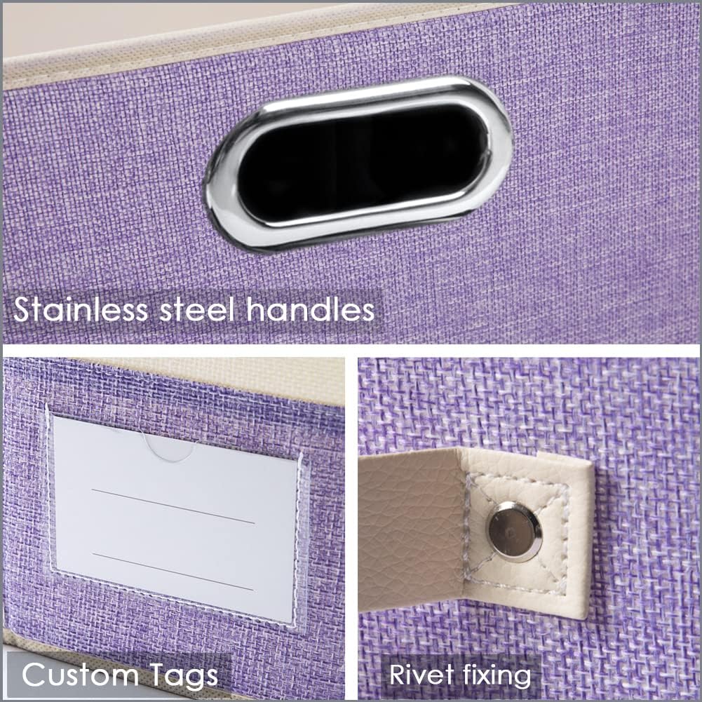 PRANDOM Large Foldable Storage Bins with Lids [3-Pack] linen Fabric Decorative Storage Boxes