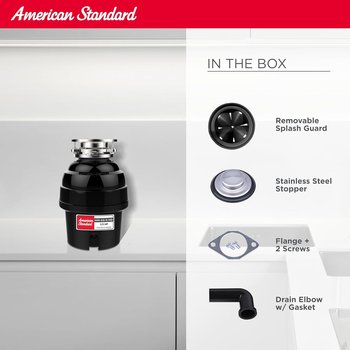 American Standard 10-US-AS-5-HD Garbage Disposal Anti-Jam Stainless Steel Food Waste Grinding