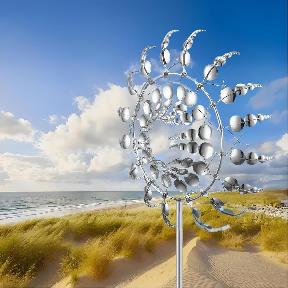 Unique and Magical Metal Windmill, 2Pcs Wind Spinners, 3D Wind Powered Kinetic Sculpture, Stainless