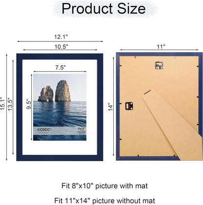 11x14 Picture Frame Set of 4, 11 x 14 Wood Photo Frames with Mat for 8x10, Natural Wooden Frame