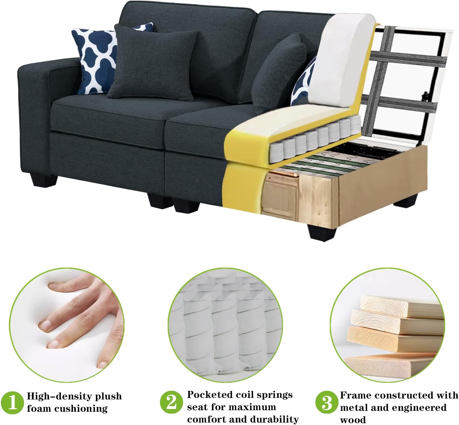 L Lengend Vansen Modular Sectional Sofa U Shaped Couch with Ottoman Modern Reversible Corner