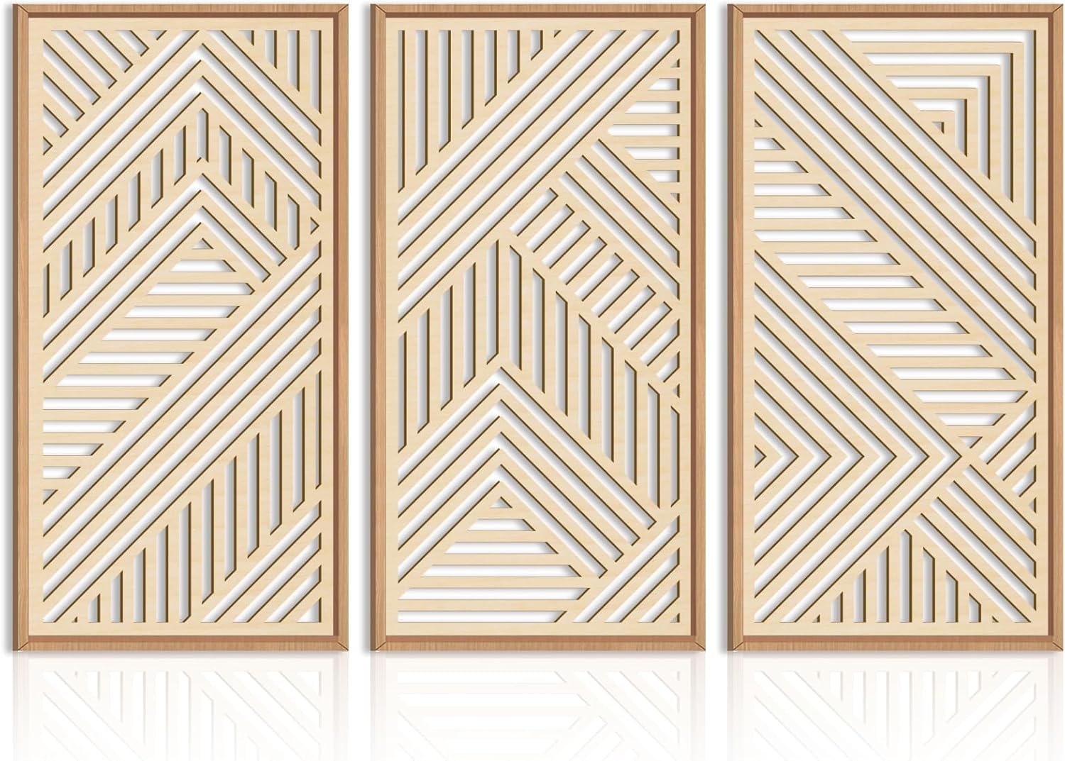 IARTTOP 3 Pieces Wood Boho Wall Art Framed Mid century Modern Wooden Wall Decor Large Minimalist