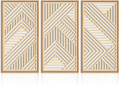IARTTOP 3 Pieces Wood Boho Wall Art Framed Mid century Modern Wooden Wall Decor Large Minimalist