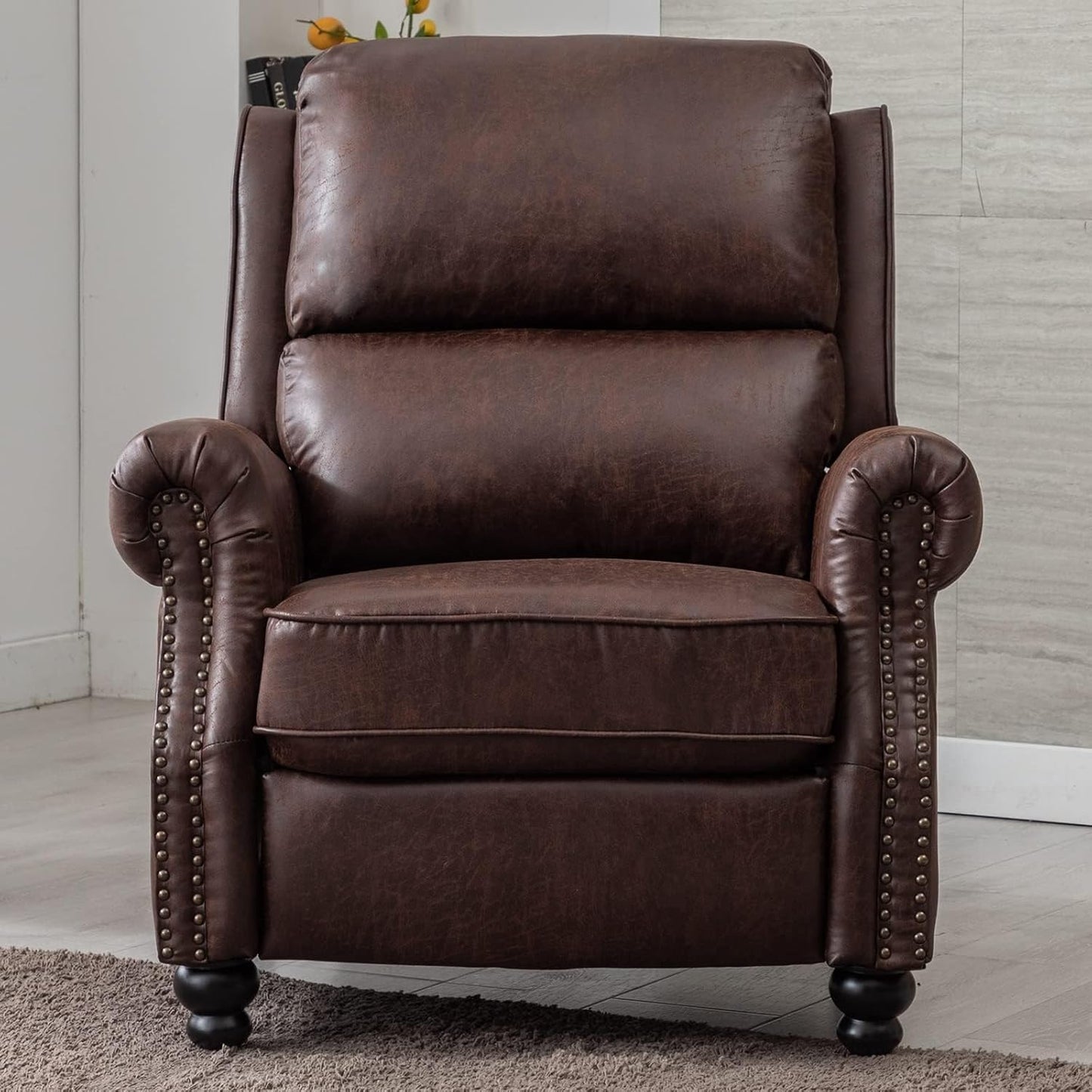 CANMOV Pushback Recliner Chair Set of 2，Leather Armchair Push Back Recliner with Rivet Decoration