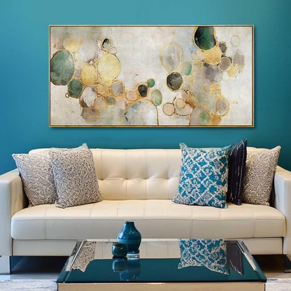 Gold Circle Modern Artwork Framed Abstract Wall Art Green Canvas Decor 24"x48" Wall Decorations for