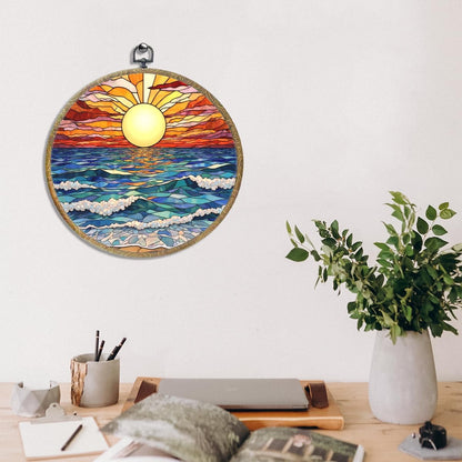 Colorful Boho Waves on The Beach Sunset Gifts for Sunset Lovers Framed Round Wall Decor Canvas Wall