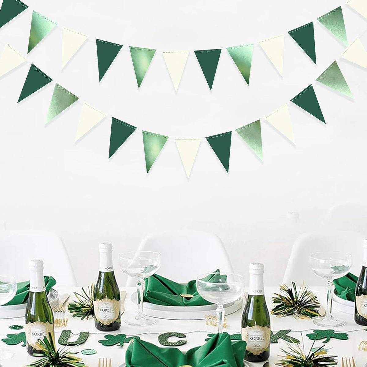 Sage Green Decorations Hanging Paper Pennant Banner Flag Green Beige Triangle Bunting Garland for