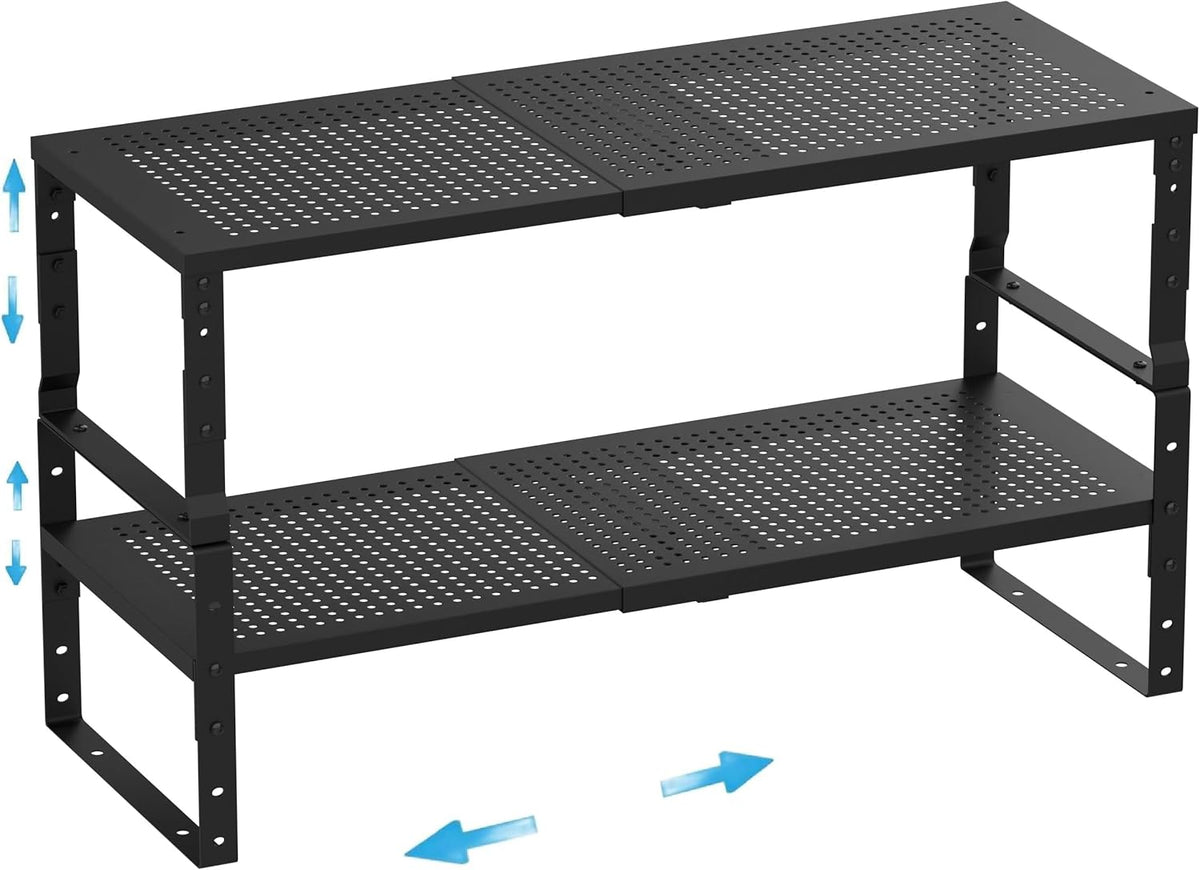 Expandable,Adjustable & Stackable Spice Rack, Cabinet Kitchen Countertop Shelf Organizer,Metal