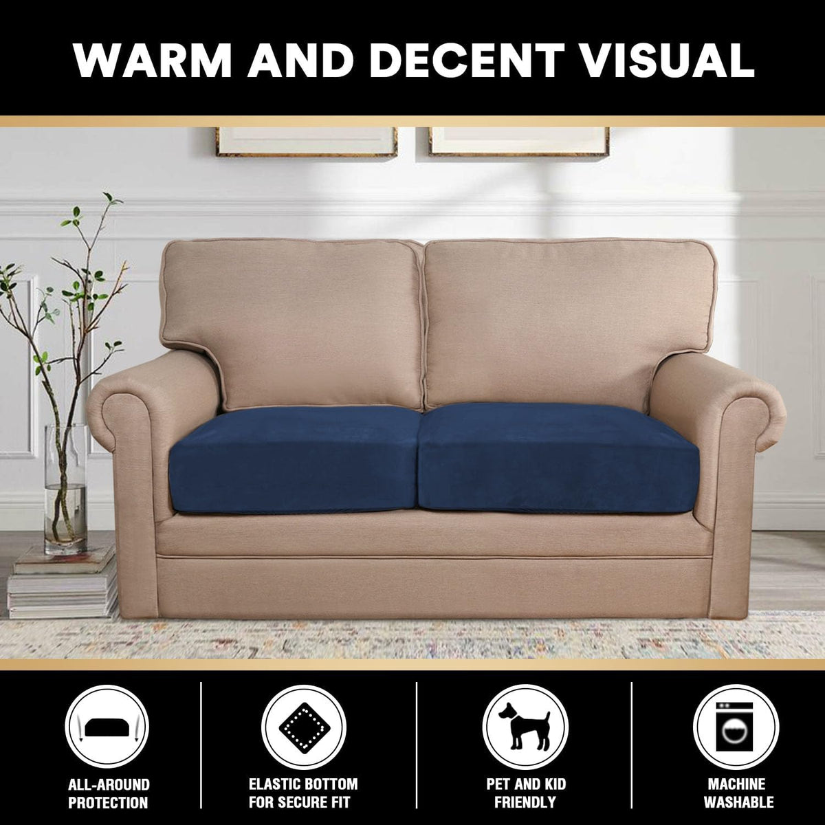 PrinceDeco Velvet Couch Cushion Cover Soft Stretch Cushion Slipcover for Chair Loveseat Sofa