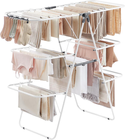 SONGMICS Clothes Drying Rack, Foldable 3-Level Laundry Rack, Free-Standing Large Drying Rack, with