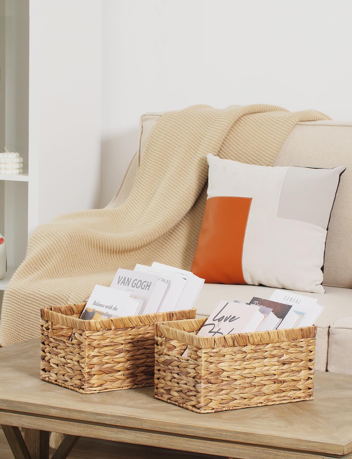 StorageWorks Wicker Basket, Baskets for Organizing, Storage Basket with Built-in Handles, Water