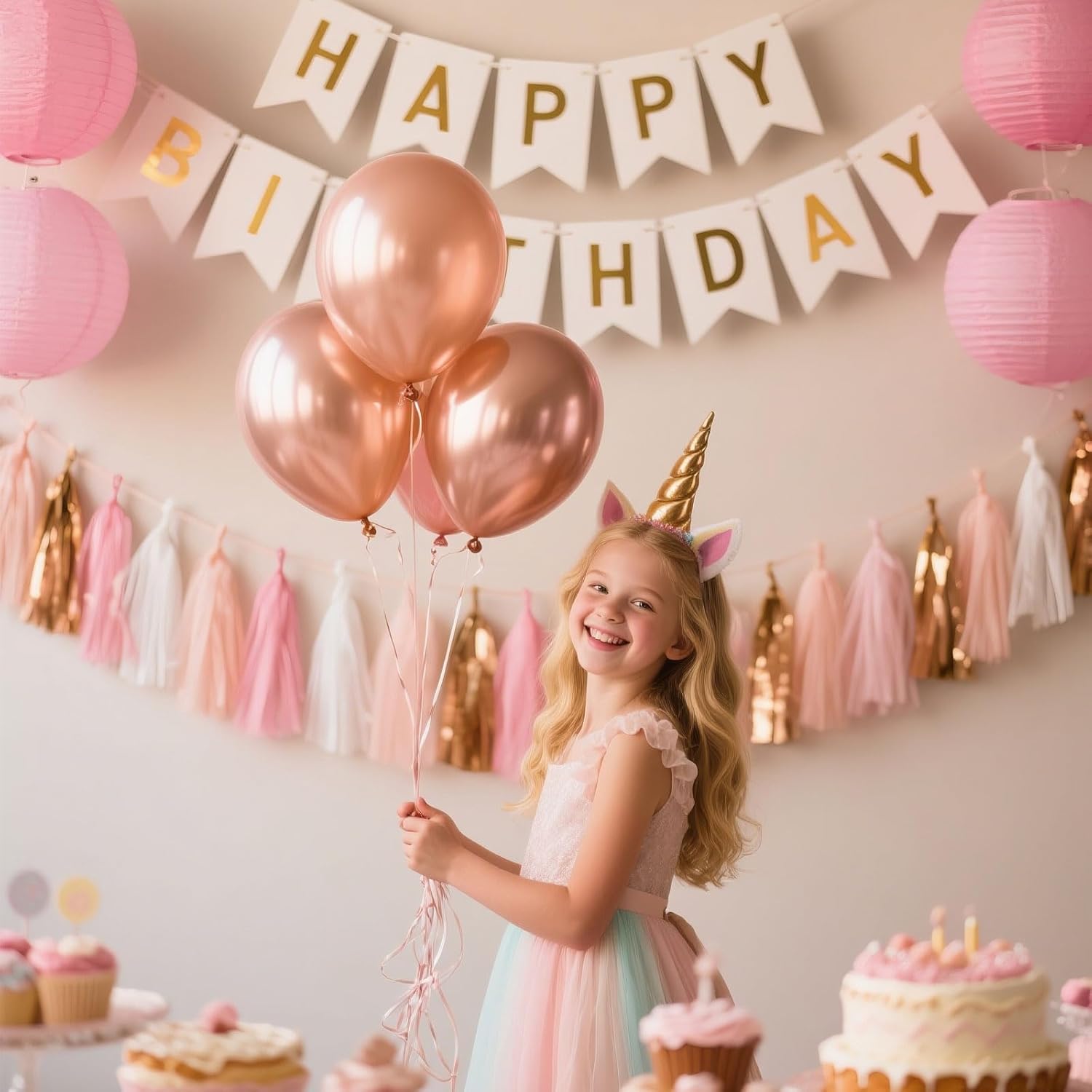 Rose Gold Peach White Pink Tassel Garland Banner, 20 Pack, Tassel Garland Party Decorations for