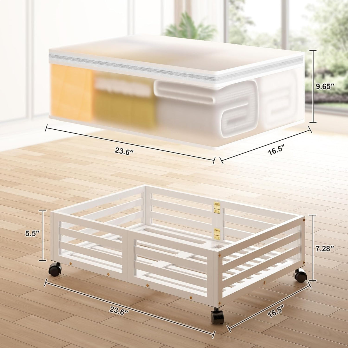 Under Bed Storage with Wheels-Large Bamboo Underbed storage Containers with Large Dust Bag