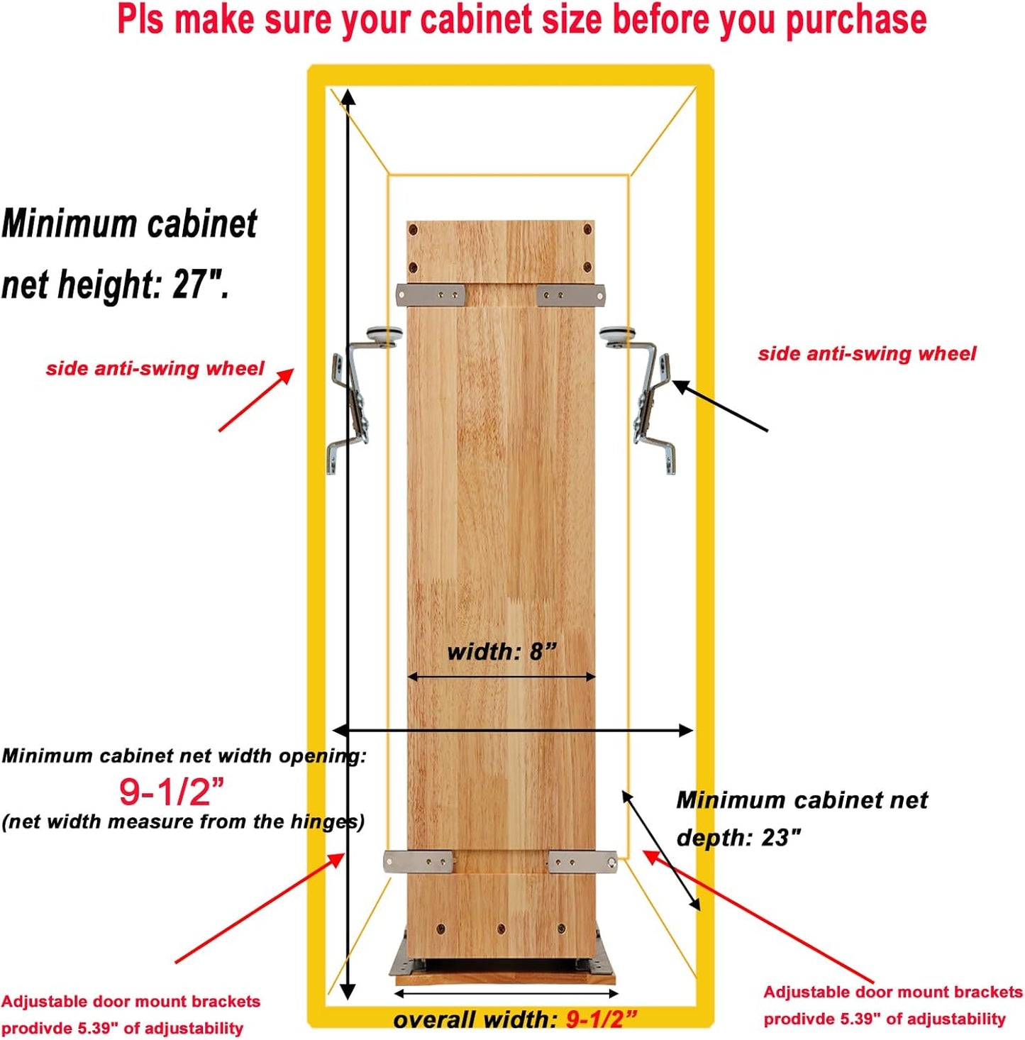 DINDON Pull Out Spice Rack Cabinet Organizer, (8" W x 21.9" D x 25.2" H) Multi-Use Soild Wood Pull