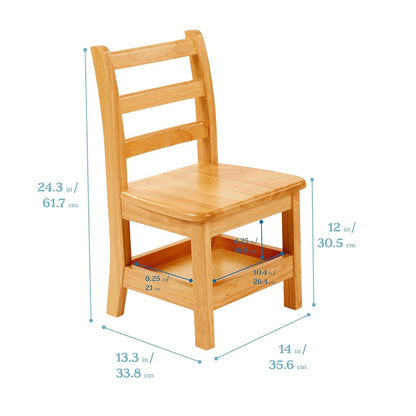 ECR4Kids Three Rung Ladderback Chair with Storage, 12in Seat Height, Classroom Seating, Honey