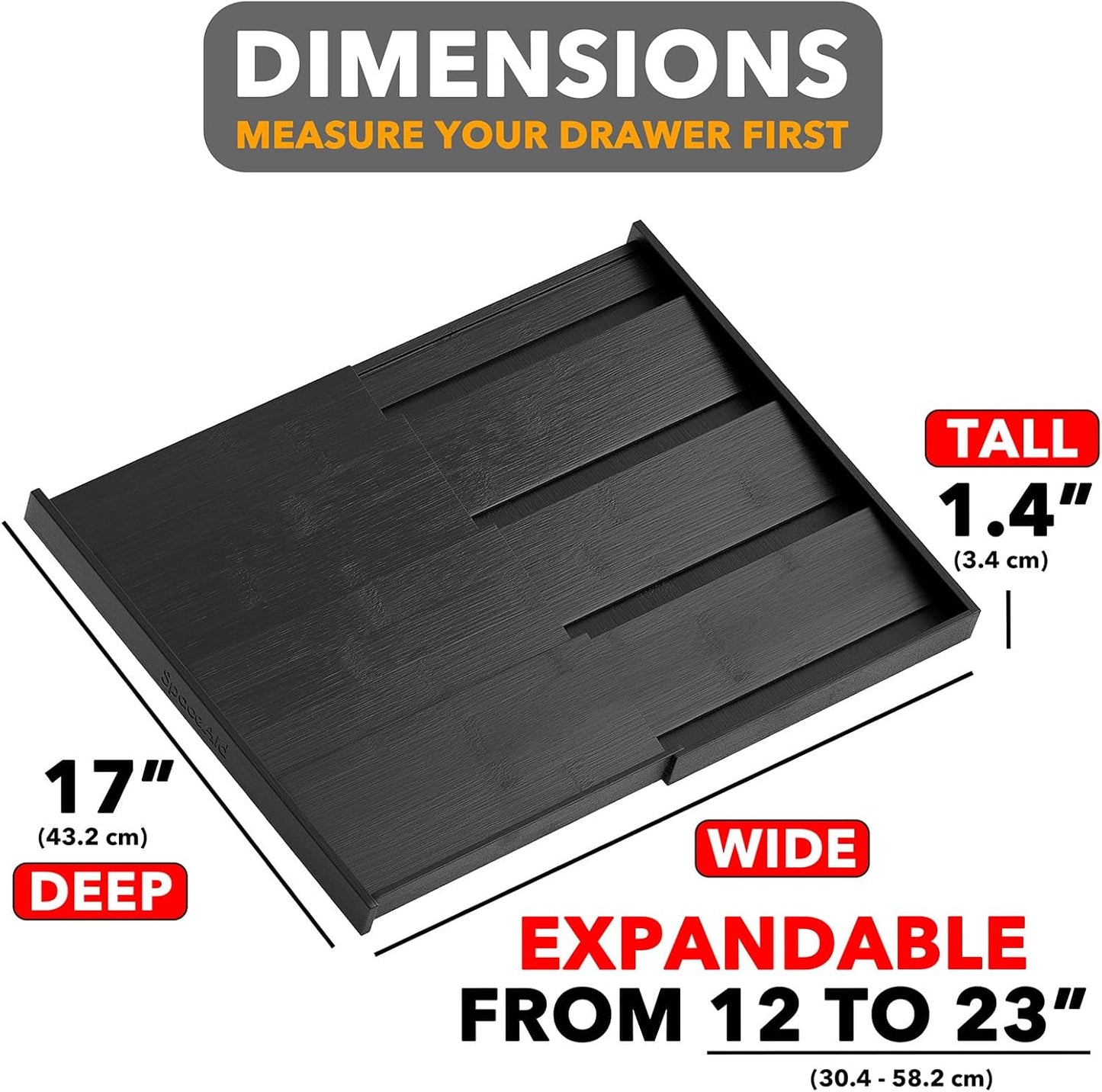 SpaceAid Bamboo Black Spice Drawer Organizer, (Need 3" Deep Drawer) Expandable 4 Tier Spices Rack