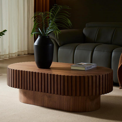 43.7" Oval Coffee Table for Living Room,Modern Handcraft Drum Coffee TableSmall Wooden Coffee Table