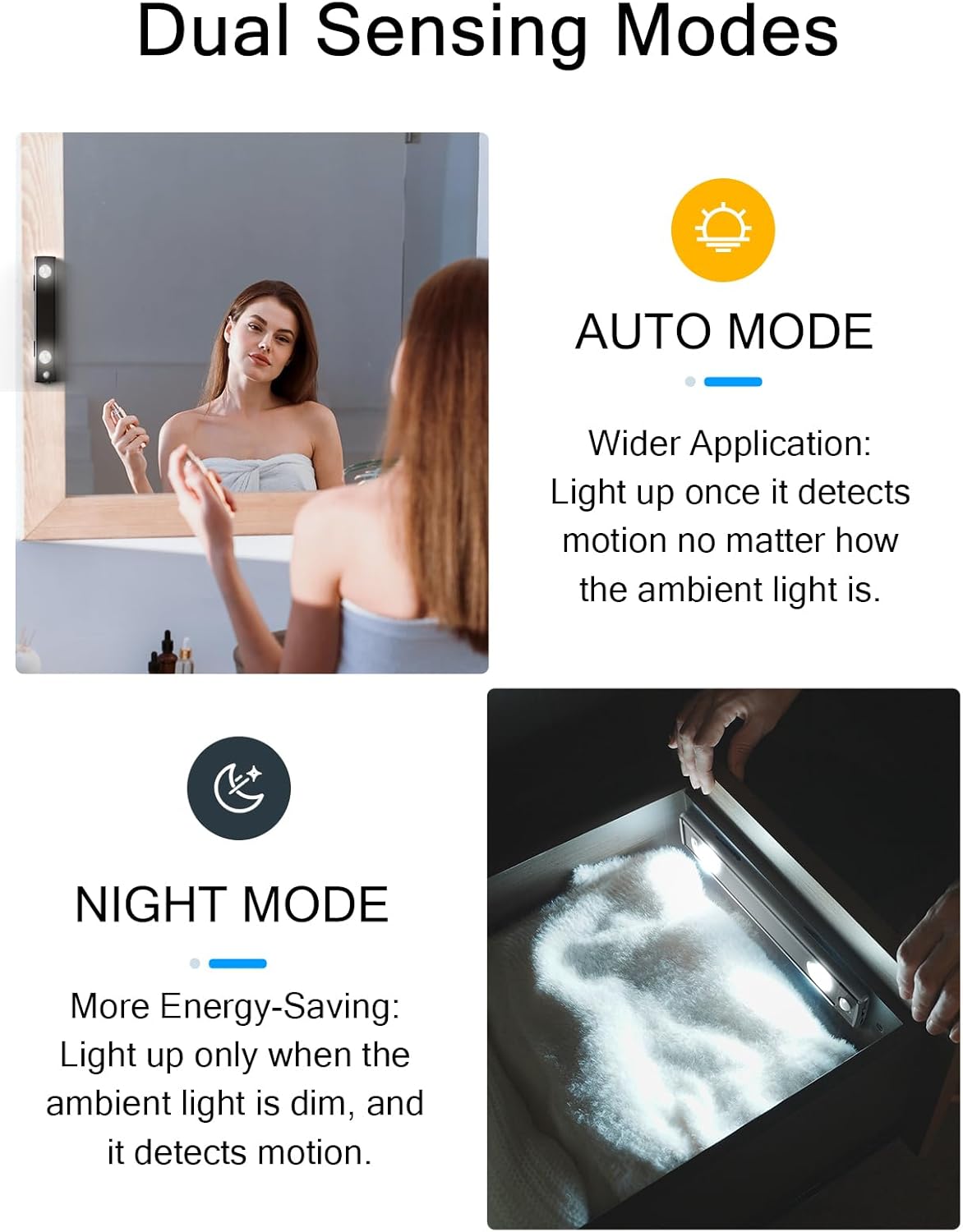 Under Cabinet Lights, Wireless Motion Sensor Light Indoor, Black 10in LED White Lighting