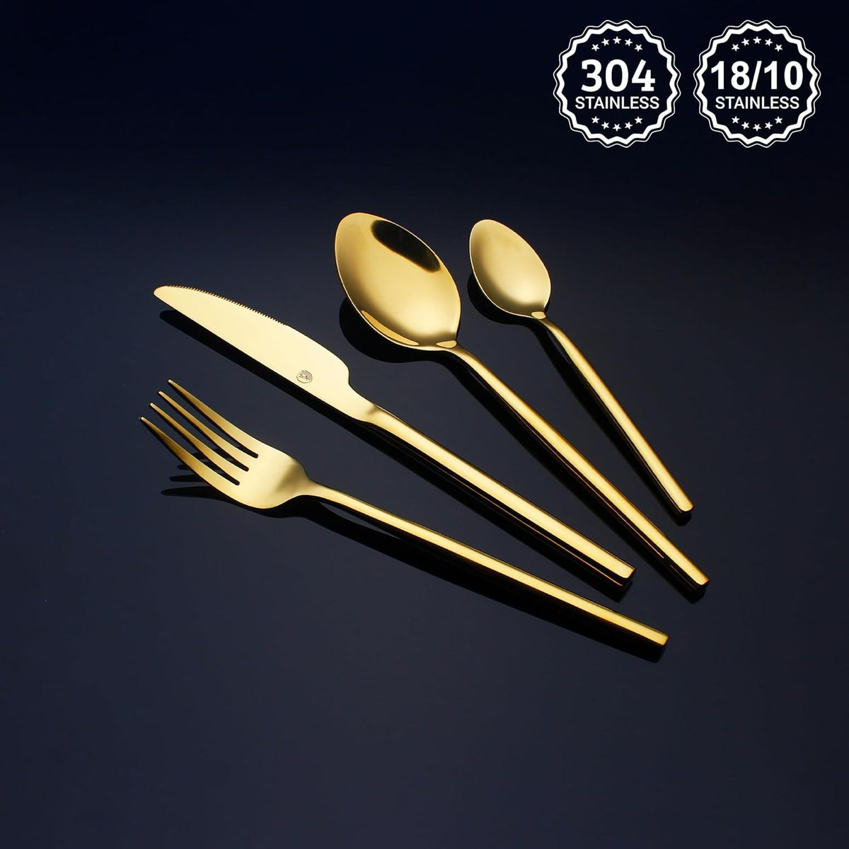 24 Piece Silverware Set For 6 Gold Heavy duty 18/10 Stainless Steel Flatware Set Modern Design