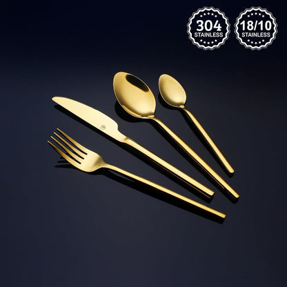 24 Piece Silverware Set For 6 Gold Heavy duty 18/10 Stainless Steel Flatware Set Modern Design
