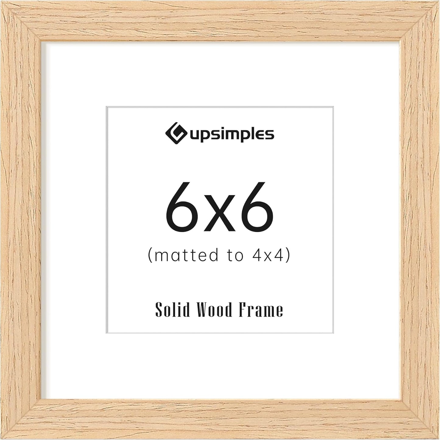 upsimples 6x6 Picture Frame, Natural Solid Wooden Picture Frames, Display 4x4 with Mat or 6 x 6