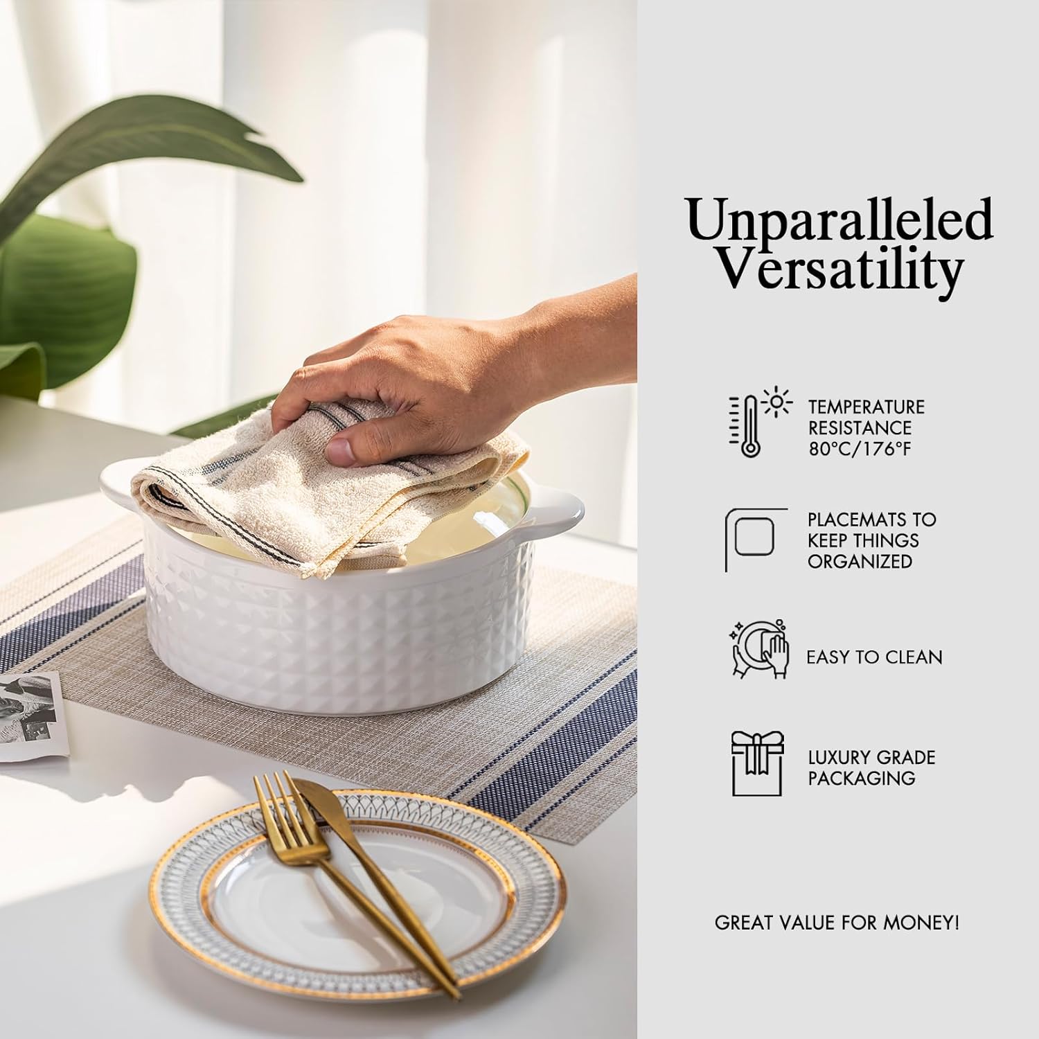 Placemat Set of 4 - Easy Clean Woven Vinyl Placemats for Dining Table, Indoor/Outdoor Place Mats