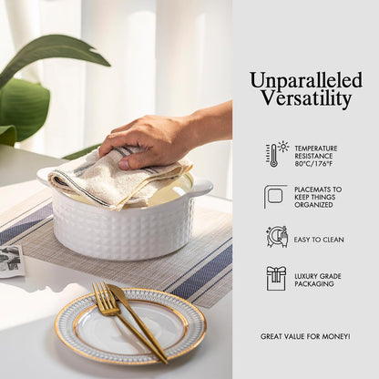Placemat Set of 4 - Easy Clean Woven Vinyl Placemats for Dining Table, Indoor/Outdoor Place Mats