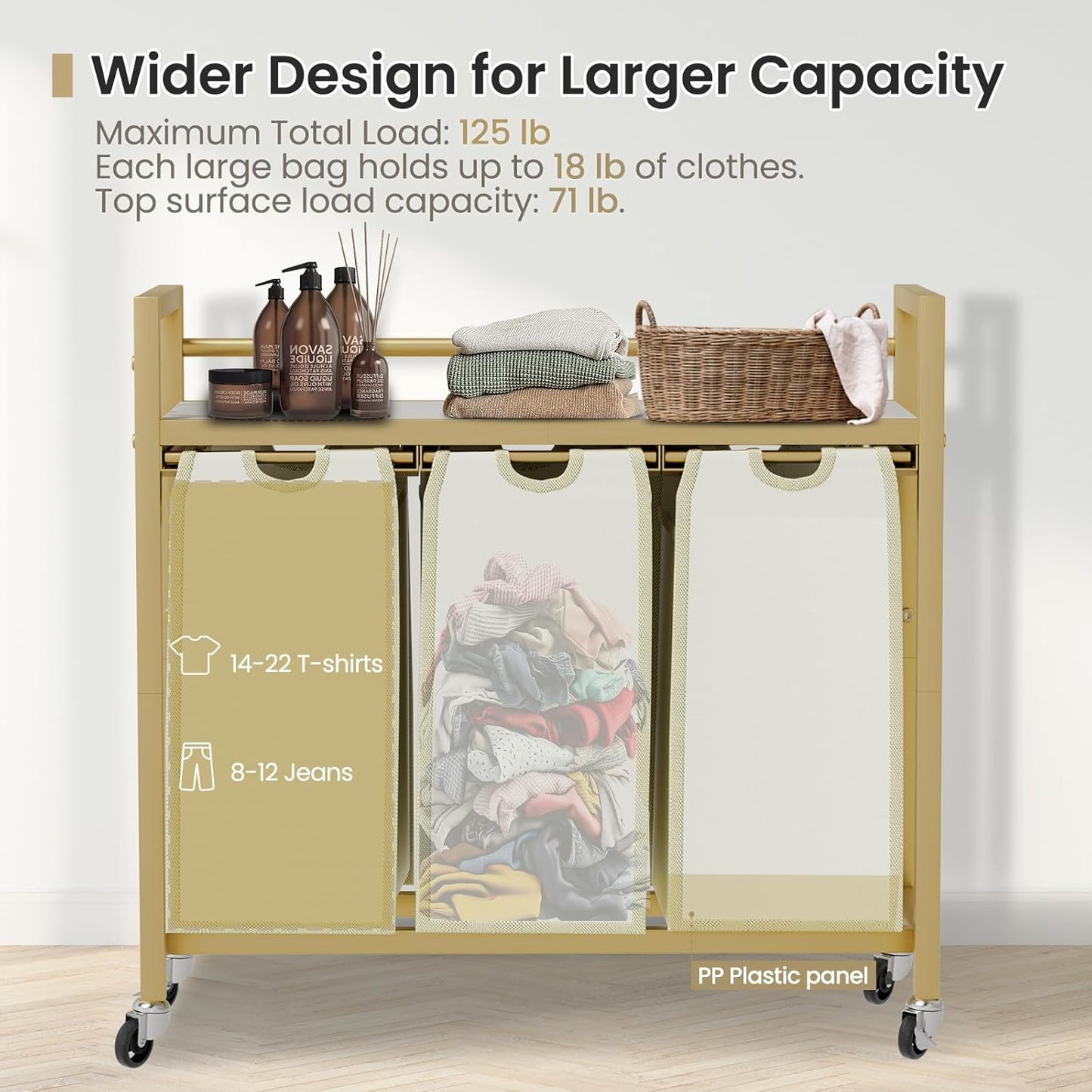 Laundry Hamper, Laundry Basket, Laundry Sorter with 3 Removable Bags, Clothes Basket with 3
