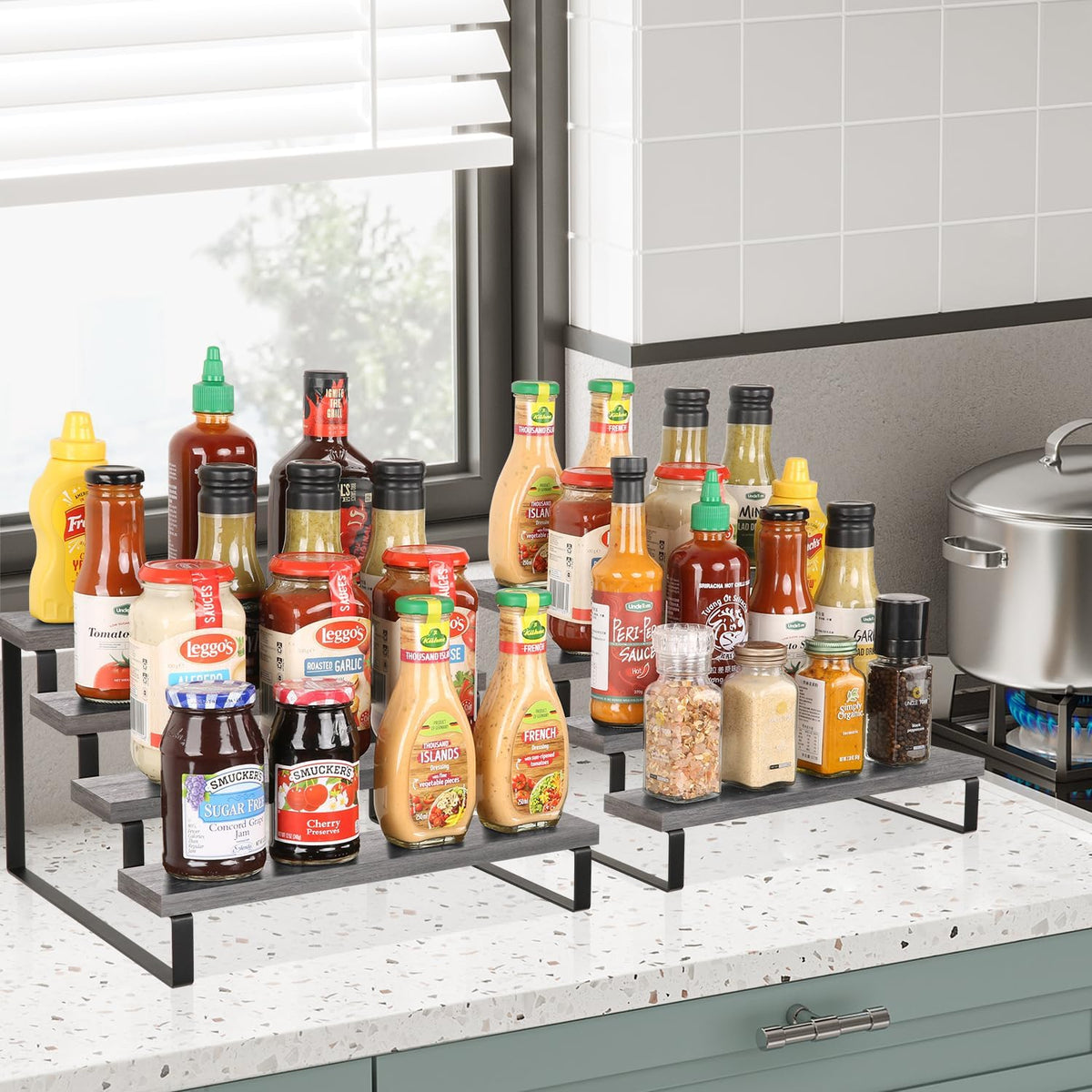 YINMIT Wooden Display Riser Stand, Tiered Perfume and Cologne Organizer Stand, 4 Tier Spice Rack
