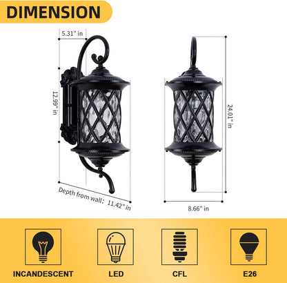 Retro Large Outdoor Wall Lanterns 24" Exterior Light Fixtures Coach Light Waterproof Aluminium with