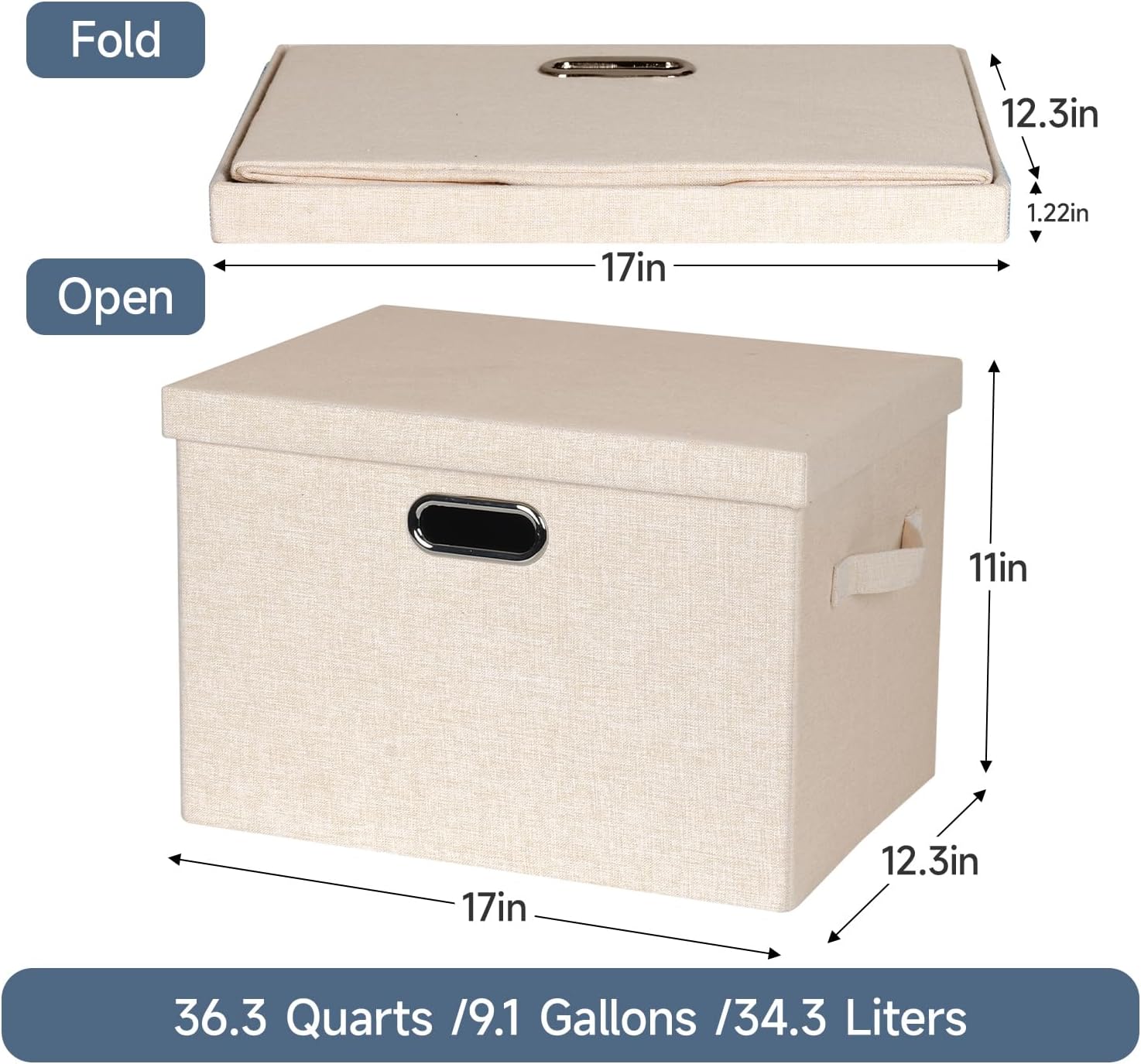 Large 17" 36 Quart Collapsible Stackable Storage Bins with Lids, 3 Packs Light Orange Linen Fabric