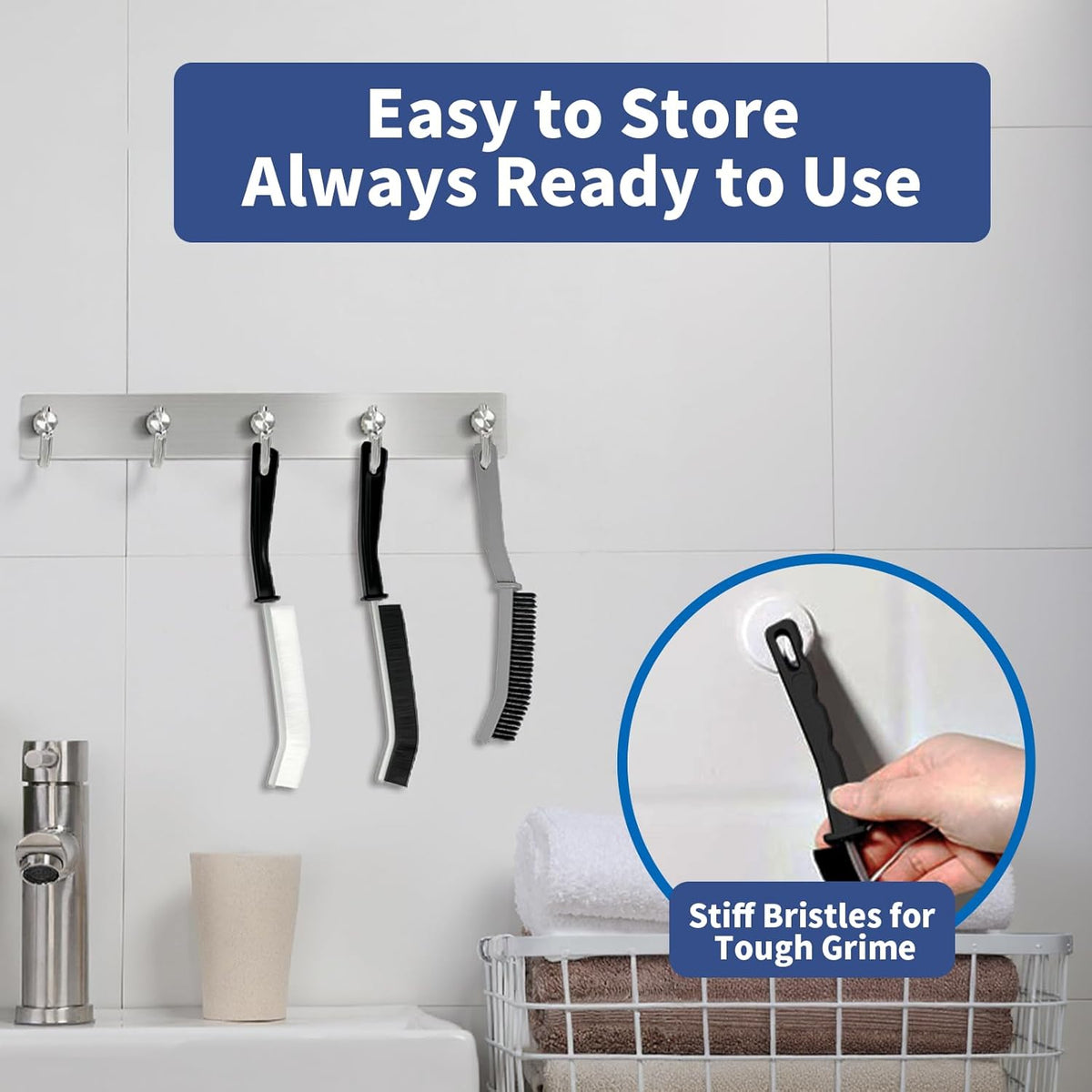 3 Pcs Cleaning Brushes for Household - Crevice Brush for Scrub Small Spaces, Toilet Cleaning Tool