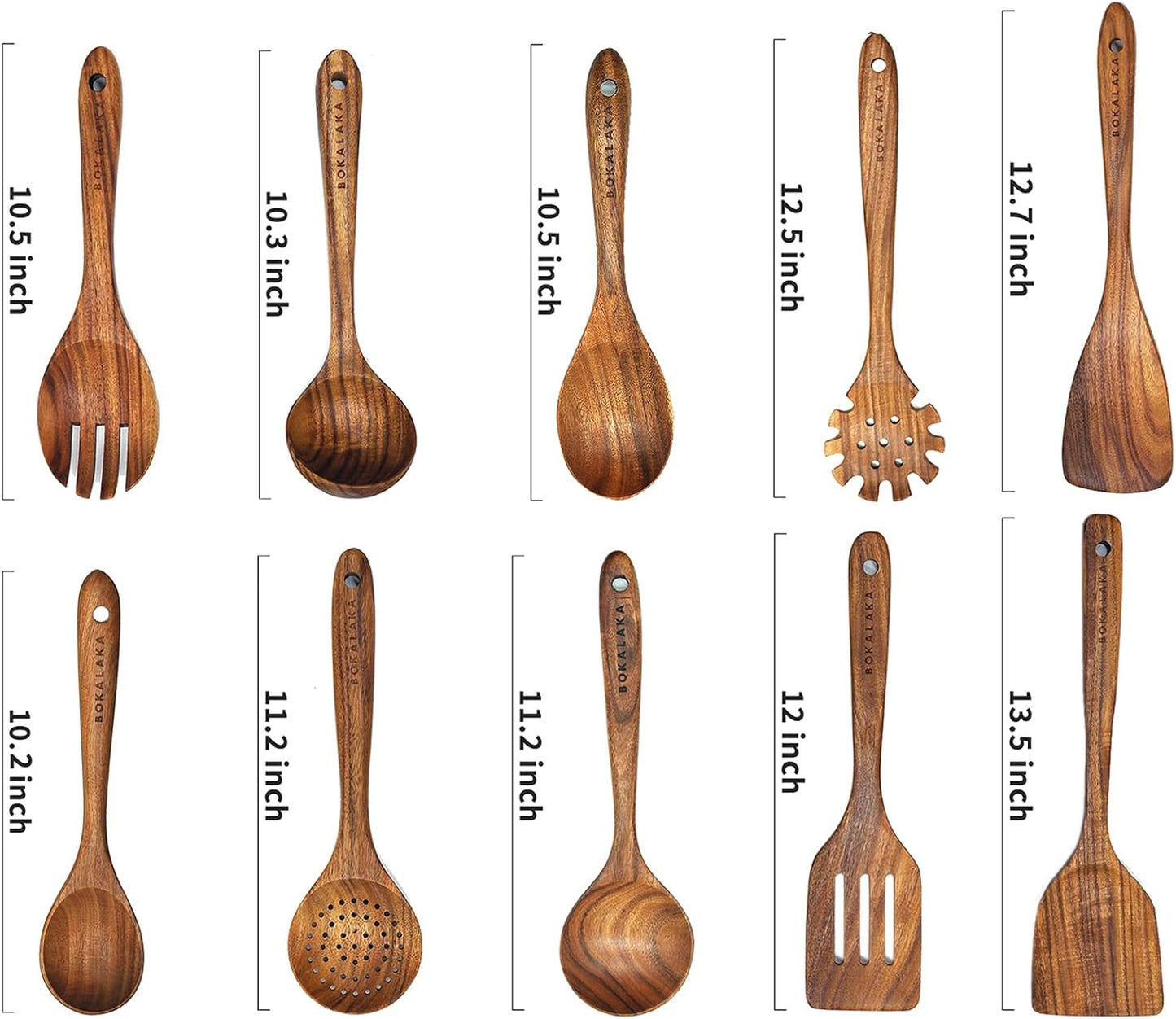 Wooden Spoons for Cooking,10 Pcs Natural Teak Wooden Kitchen Utensils Set Wooden Utensils for